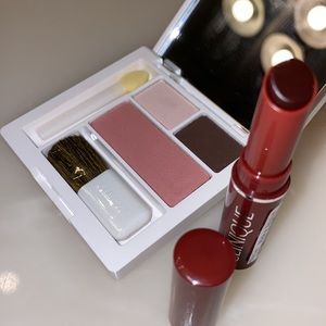 Clinique Shadow Duo + Powder Blush Compact with Brush & Applicator + Lipstick